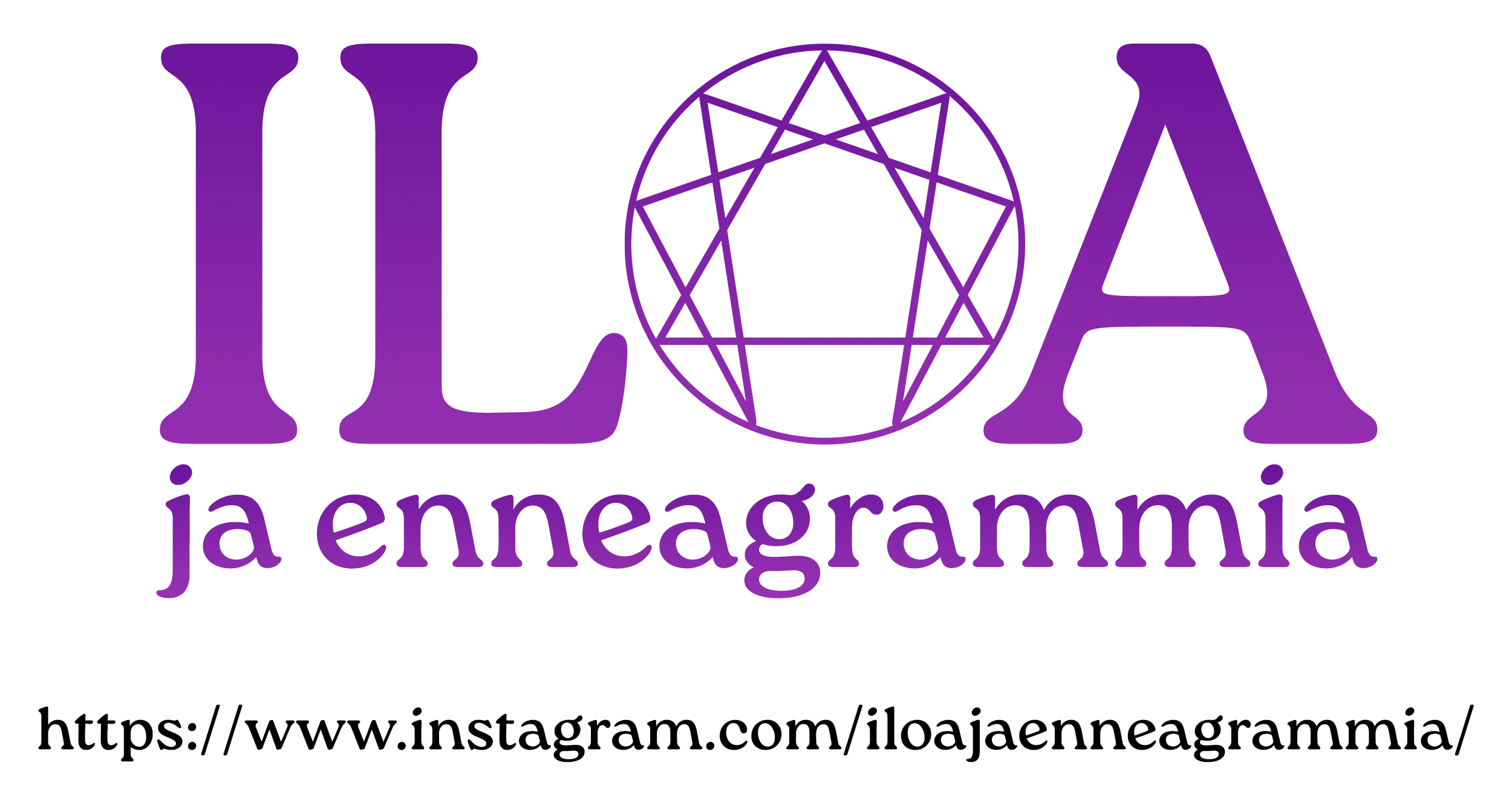 Violetti logokuva, jossa on teksti Iloa ja enneagrammia sekä instagram-osoite.